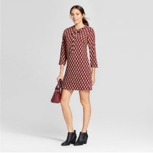 NEW! Loramendi Paisley Red Tie Neck Printed Shift Dress. XL